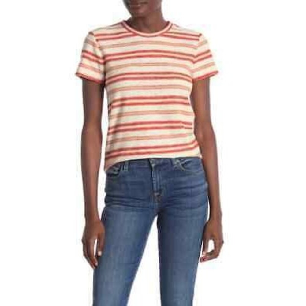 Madewell Shrunken T-Shirt Size M Short Sleeve Top Striped Dried Marigold EUC B12